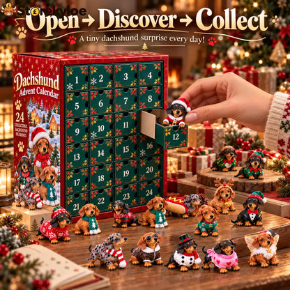 🎄 24 Days of Dachshund Joy™ – Christmas Advent Calendar with 24 Collectible Dachshund Figurines