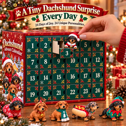 🎄 24 Days of Dachshund Joy™ – Christmas Advent Calendar with 24 Collectible Dachshund Figurines