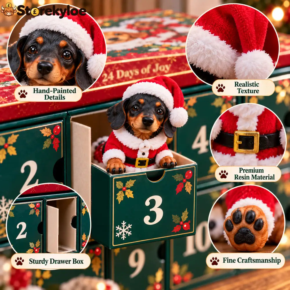 🎄 24 Days of Dachshund Joy™ – Christmas Advent Calendar with 24 Collectible Dachshund Figurines