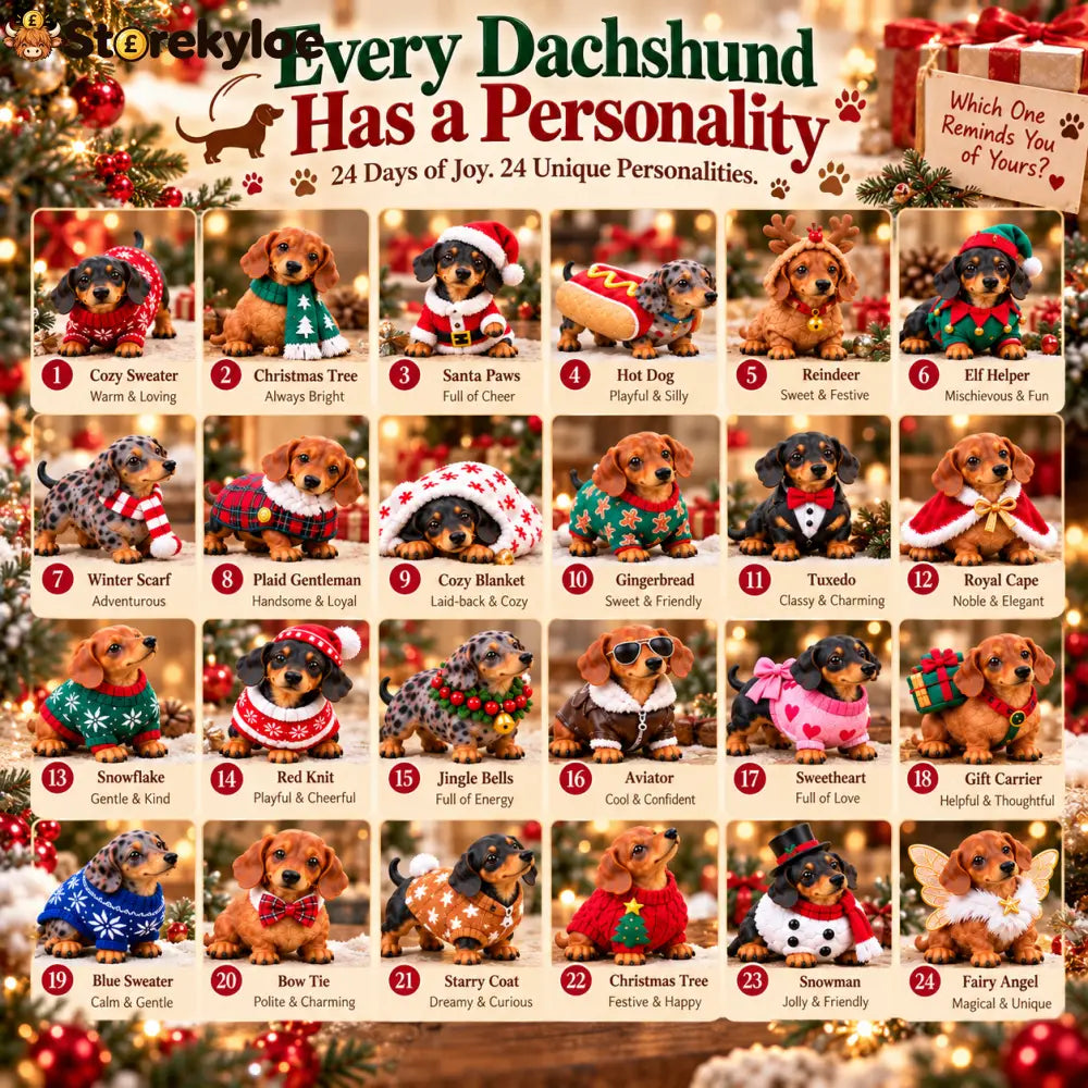 🎄 24 Days of Dachshund Joy™ – Christmas Advent Calendar with 24 Collectible Dachshund Figurines