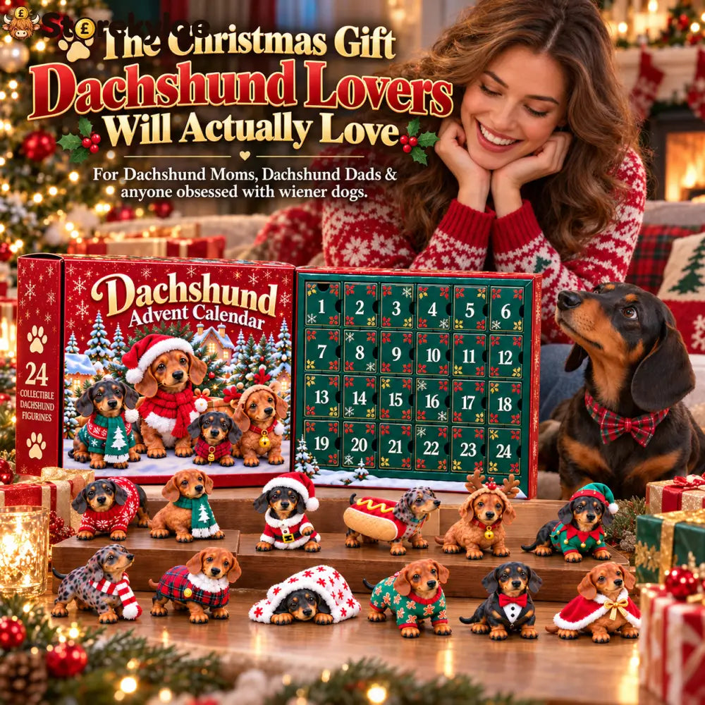 🎄 24 Days of Dachshund Joy™ – Christmas Advent Calendar with 24 Collectible Dachshund Figurines