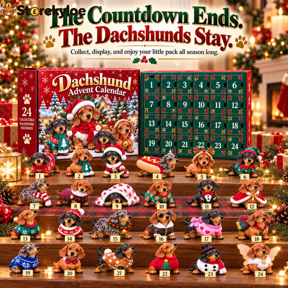 🎄 24 Days of Dachshund Joy™ – Christmas Advent Calendar with 24 Collectible Dachshund Figurines
