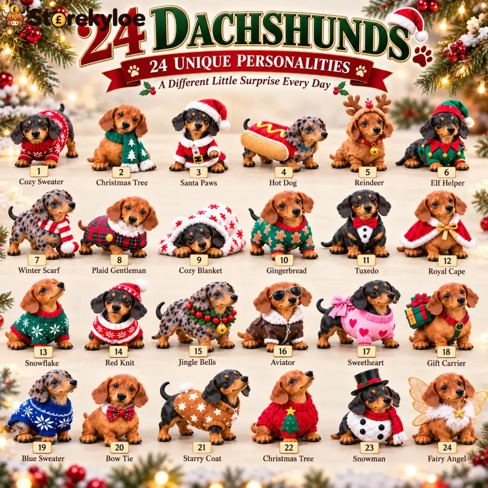 🎄 24 Days of Dachshund Joy™ – Christmas Advent Calendar with 24 Collectible Dachshund Figurines