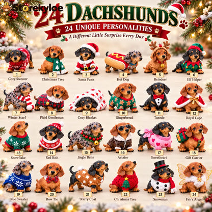 🎄 24 Days of Dachshund Joy™ – Christmas Advent Calendar with 24 Collectible Dachshund Figurines