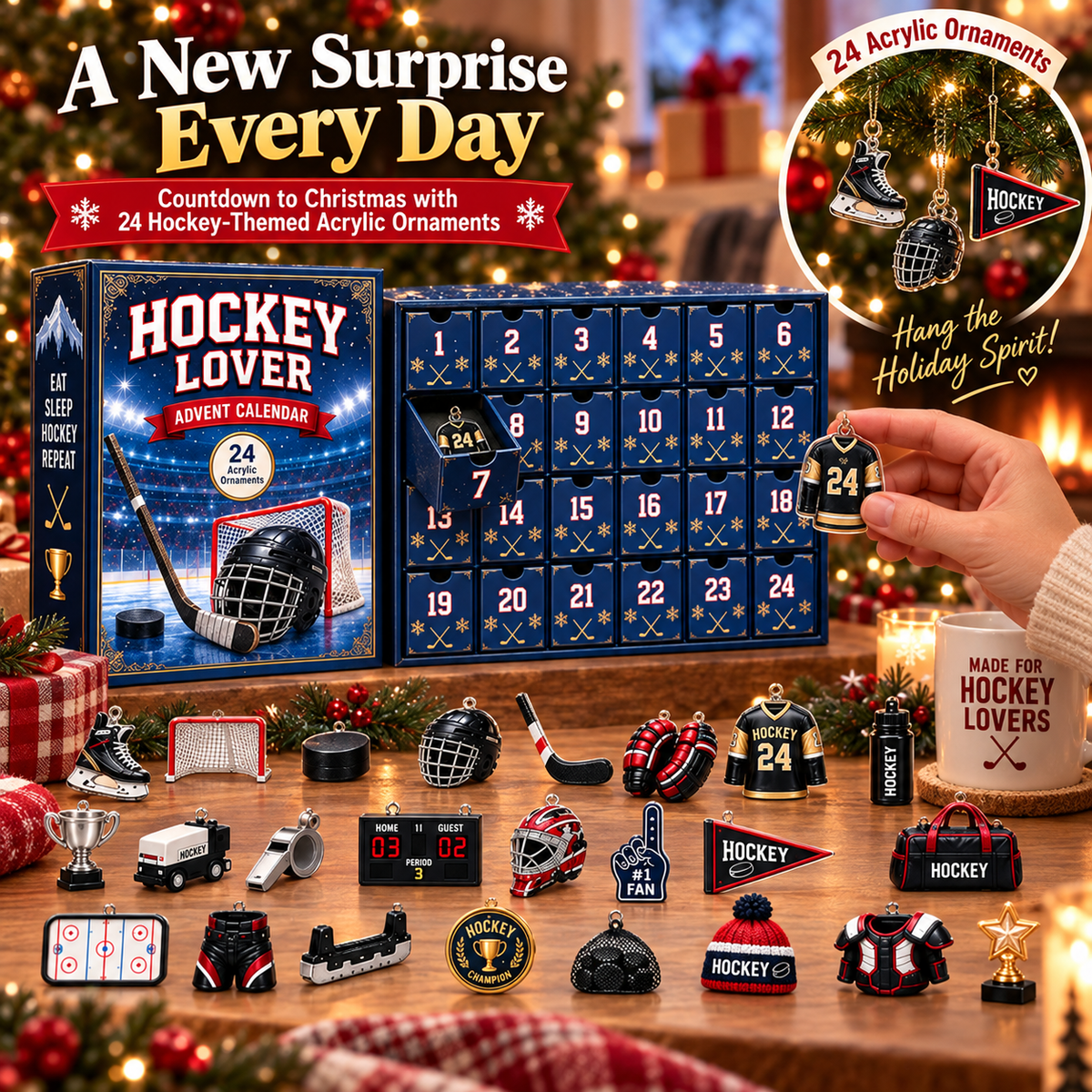 🏒 Hockey Lover Advent Calendar 2026 – 24 Days of Hockey-Themed Christmas Surprises——Open. Hang. Collect. Celebrate. 🎄 24 little surprises made for true hockey lovers.