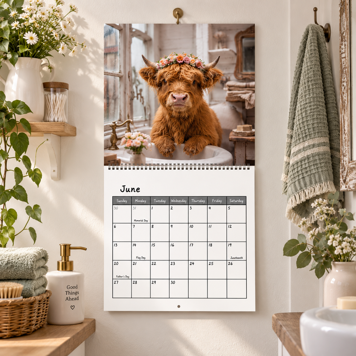 Moo Moo's Daily Life 2027 Wall Calendar – 12-Month Cute Highland Cow Calendar, Fun Cosy Daily Life Hanging Planner for Cow Lovers & Farmhouse Fans