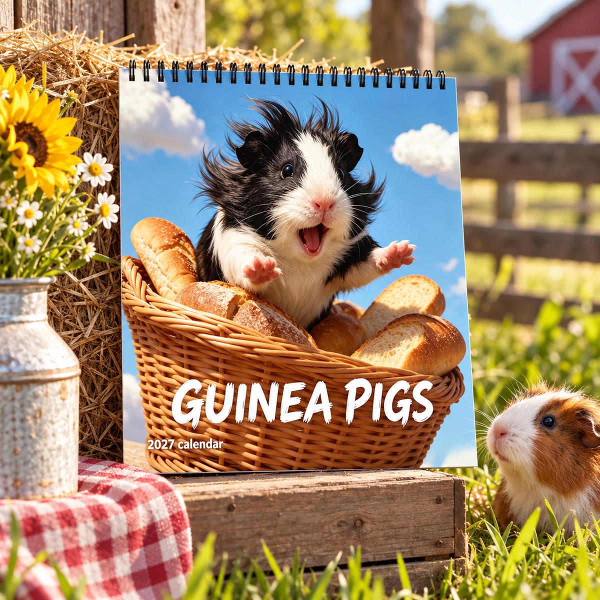 Guinea Pigs 2027 Wall Calendar – 12-Month Cute Guinea Pig Calendar, Sunny Meadow & Flower Field Hanging Planner for Small Pet Lovers