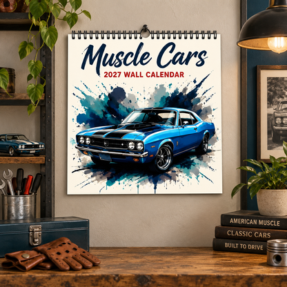Muscle Cars 2027 Wall Calendar – Vintage Classic Muscle Car Art Calendar, Retro Automobile Enthusiast Gift