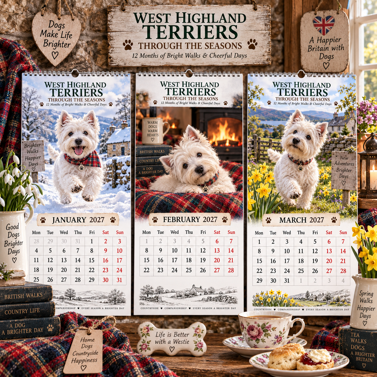 ✨🌿2027 West Highland Terriers Through The Seasons Calendar🐶