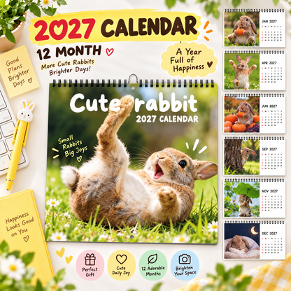 Cute Rabbits 2027 Wall Calendar – 12-Month Funny Bunny Calendar, Adorable Fluffy Rabbit Scenes Hanging Planner for Bunny Lovers & Family Gift