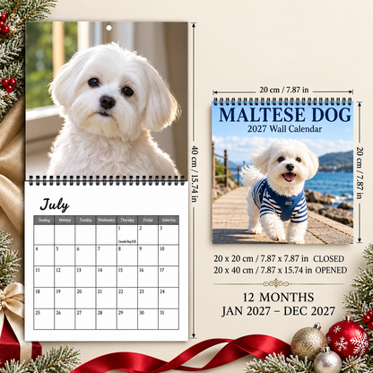 Maltese Dog 2027 Wall Calendar – Cute Bichon Maltese Calendar, Seaside & Home Style Dog Decor, Gift for Dog Lovers