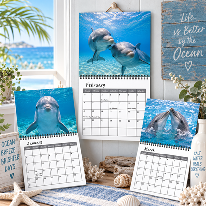 Happy Dolphins 2027 Wall Calendar, Coastal Ocean Marine Life Wall Planner, Bright Sea‑Breeze Home Decor Gift For Ocean & Dolphin Enthusiasts