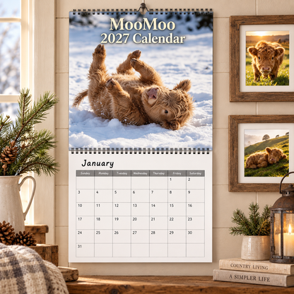 MooMoo 2027 Calendar – Cute Highland Calf Calendar, Adorable Cow & Farm Animal Wall Decor, Gift for Cow Lovers
