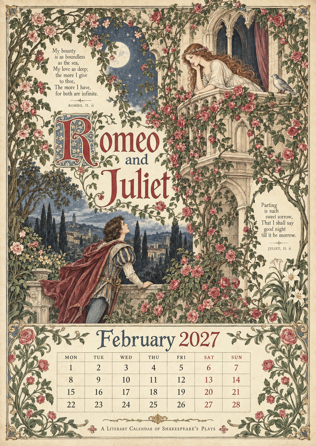 A Shakespearean Year 2027 – 12 Plays Through the Seasons | Vintage Illustrated Wall Calendar