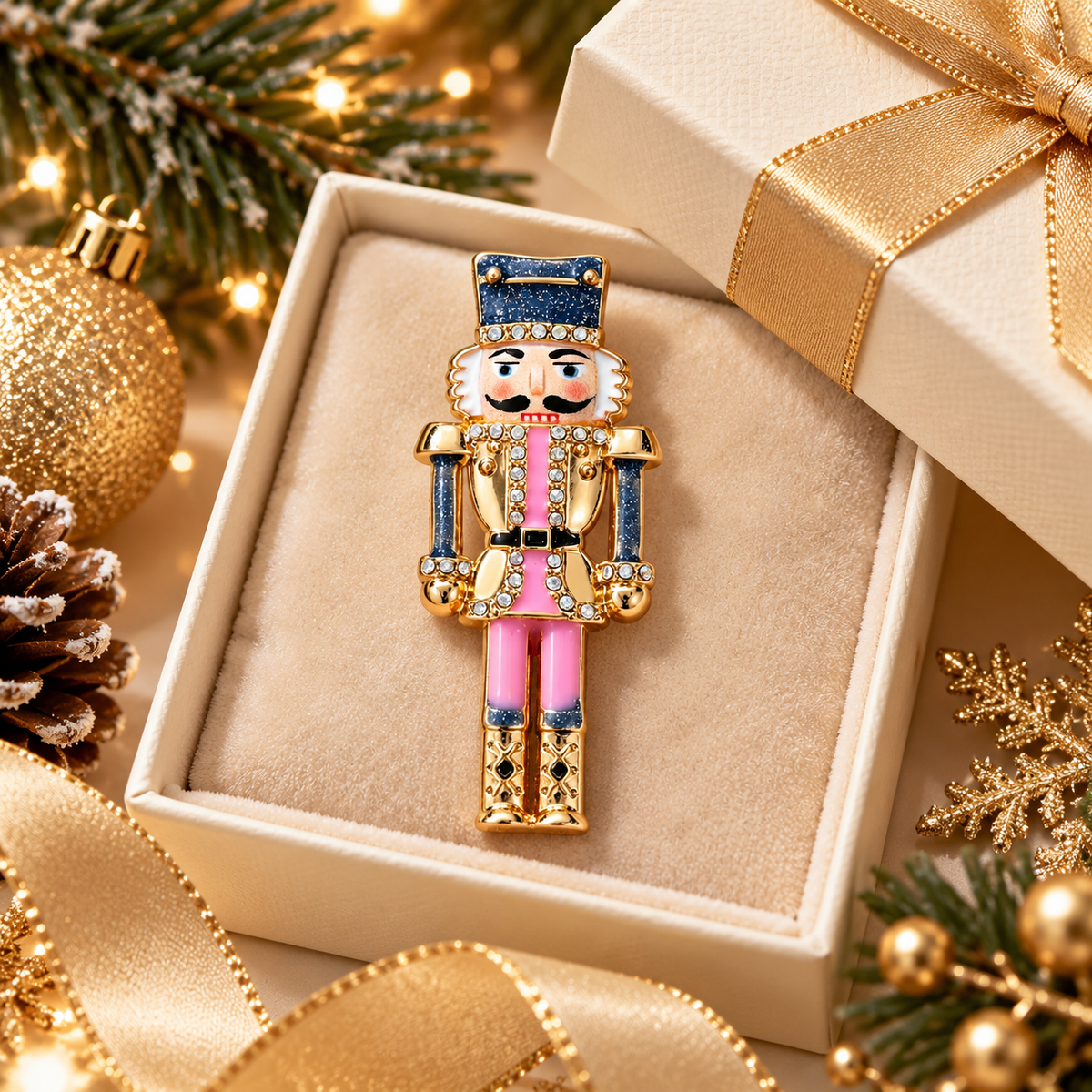 🪆Vintage Nutcracker Enamel Brooch, Classic Christmas Rhinestone Pin for Festive Gift