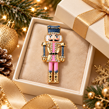 🪆Vintage Nutcracker Enamel Brooch, Classic Christmas Rhinestone Pin for Festive Gift