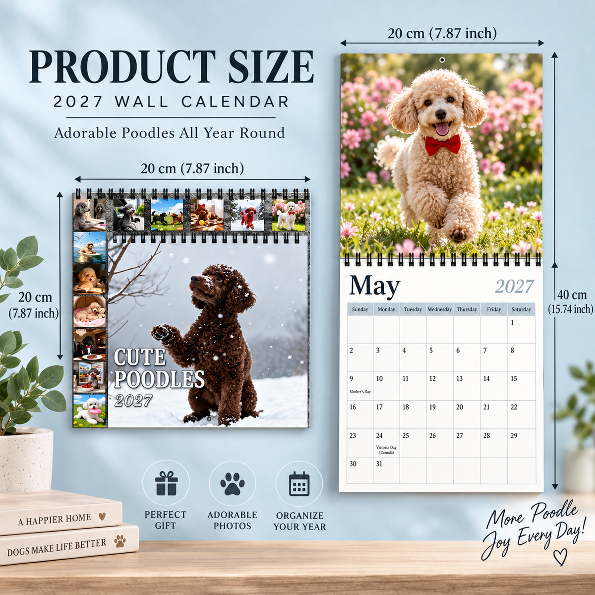 Cute Poodles 2027 Wall Calendar – 12-Month Poodle Calendar, Adorable Fluffy Dog Scenes Hanging Planner for Poodle Lovers & Dog Moms
