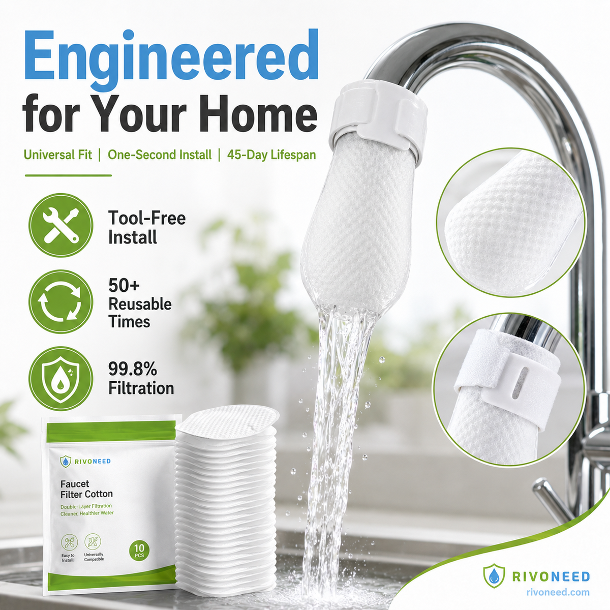 ⏰56%OFF⚡50K+ SOLD!💥Anti-Splash Kitchen Faucet Cotton Filter for Sediment & Rust Removal