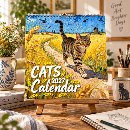 2027 Cats In Masterpiece Wall Calendar｜12‑Month Impressionist Art Cat Calendar, Van‑Gogh‑Inspired Painting Style Hanging Calendar for Art & Cat Lovers