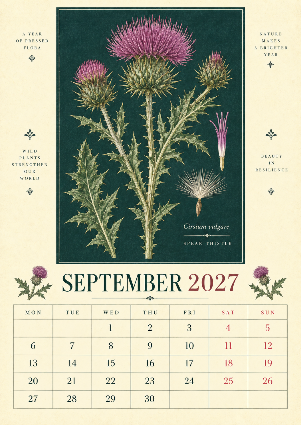 🌿 Botanical Specimens 2027 Wall Calendar – A Year of Pressed Flora
