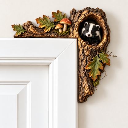 Woodland Animal Door Frame Corner Ornament, Cute Wooden Door Topper Decor
