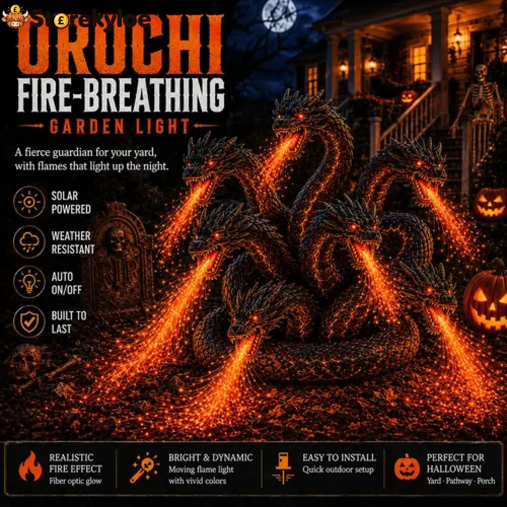 🔥 3-Headed Hellhound Halloween Light – Solar Fire-Breathing Yard Monster CUSBBY