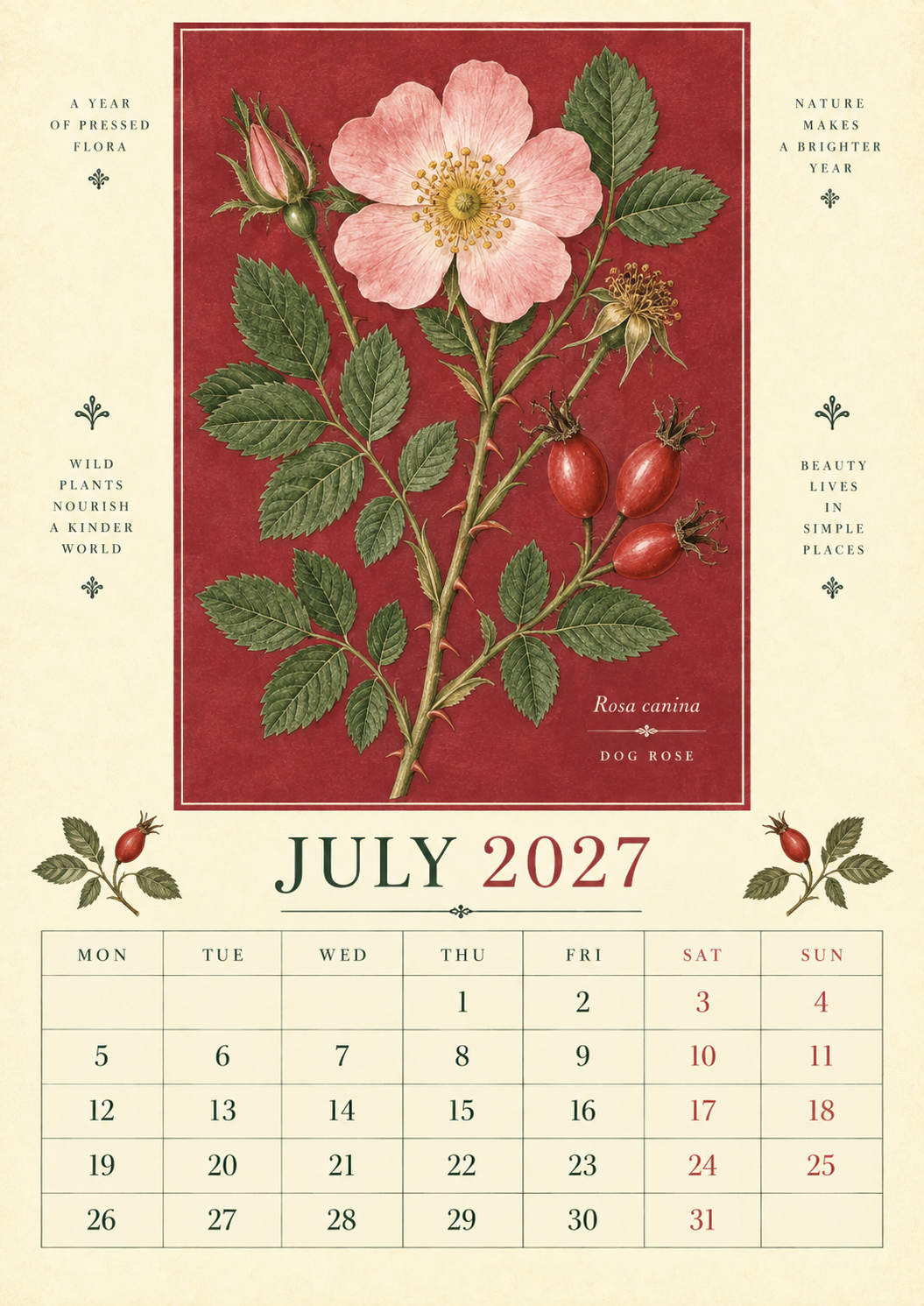 🌿 Botanical Specimens 2027 Wall Calendar – A Year of Pressed Flora