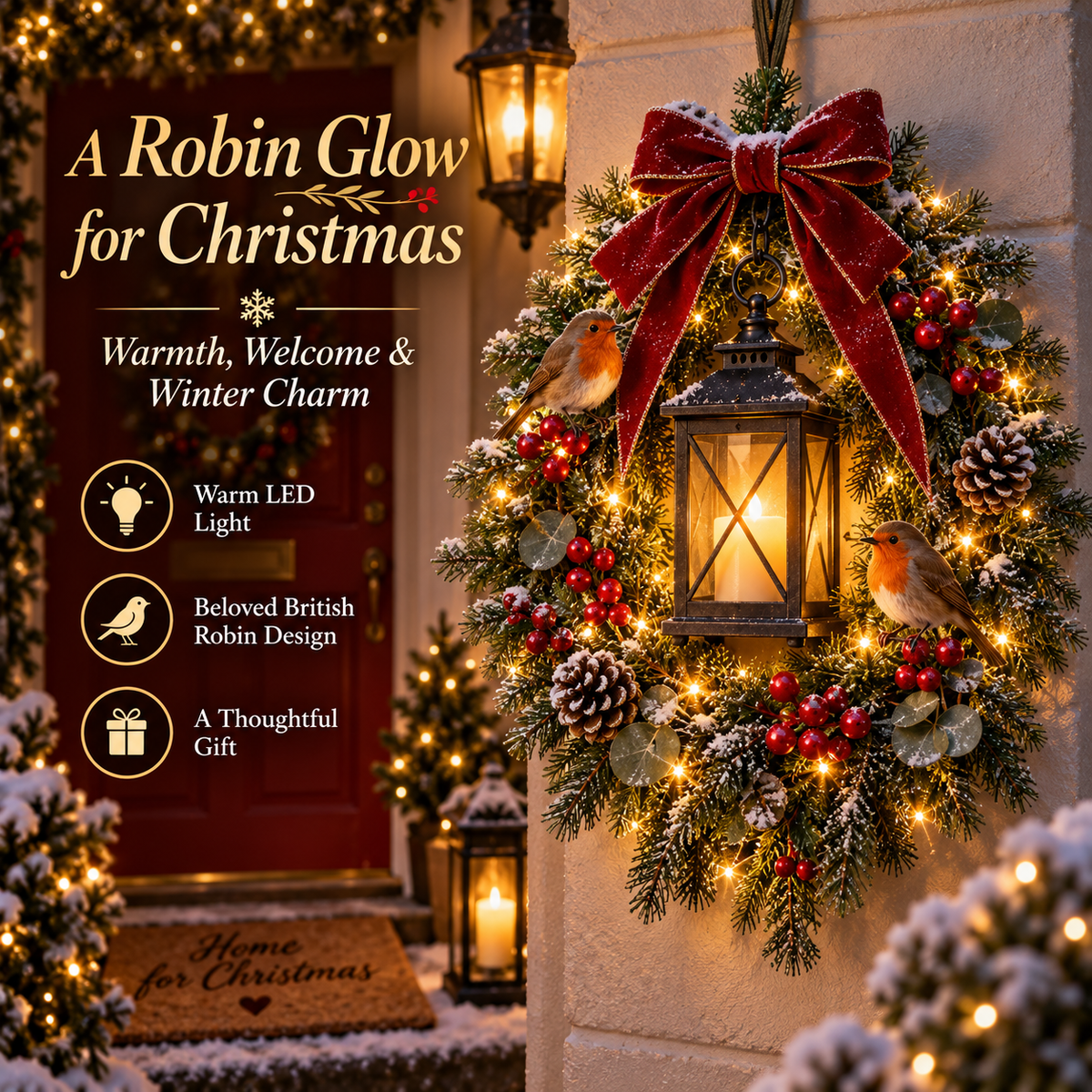 ✨Last Day 49% OFF✨🐦 A Robin Glow™ – Lighted Robin Christmas Wreath