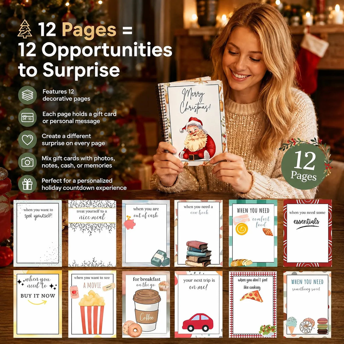 🔥🎁48% OFF!!!-Ready for Christmas!🎅Christmas Gift Card Booklet -👍DIY Spiral-Bound Christmas Gift Card Holder Book-C