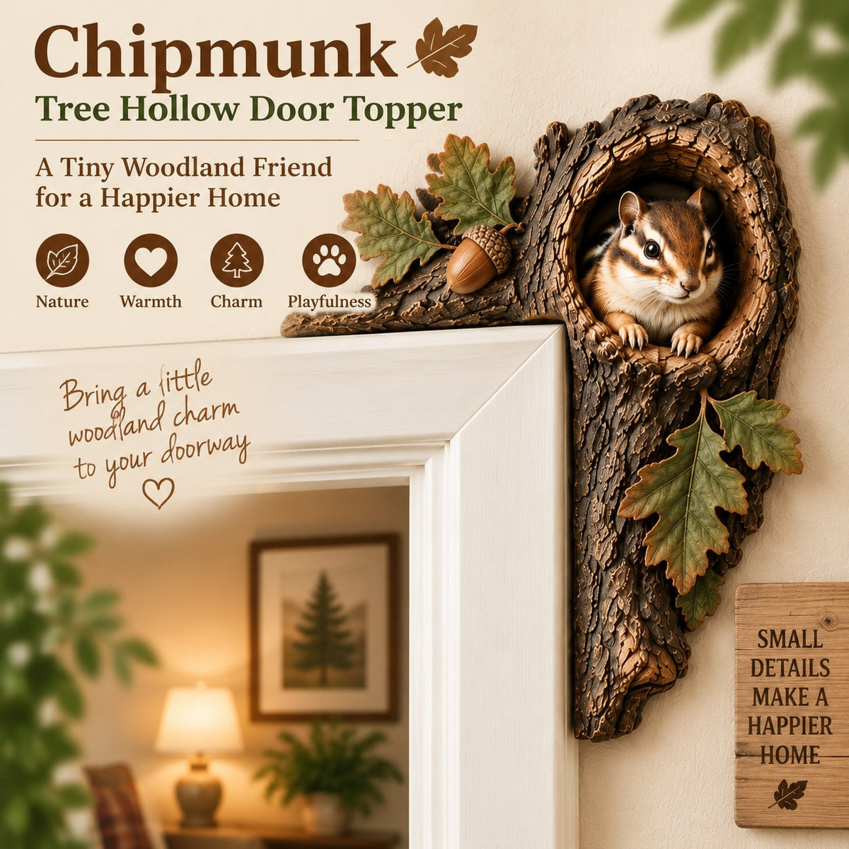 🐿️ Chipmunk Tree Hollow Door Topper | Woodland Animal Doorway Decor For Cozy Nature Homes
