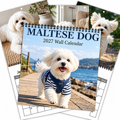 Maltese Dog 2027 Wall Calendar – Cute Bichon Maltese Calendar, Seaside & Home Style Dog Decor, Gift for Dog Lovers