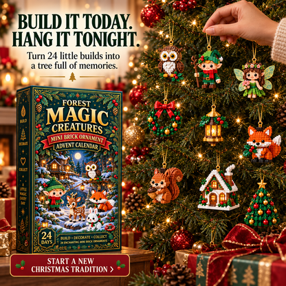 ⏳ Last day to save 49% – 🎄 24‑Day Forest Magic Creatures Ornament Advent Calendar | 24 collectible buildable forest fantasy brick decorations with hangers—perfect for holiday wreaths, mantel styling and Christmas tree trimming 🧝