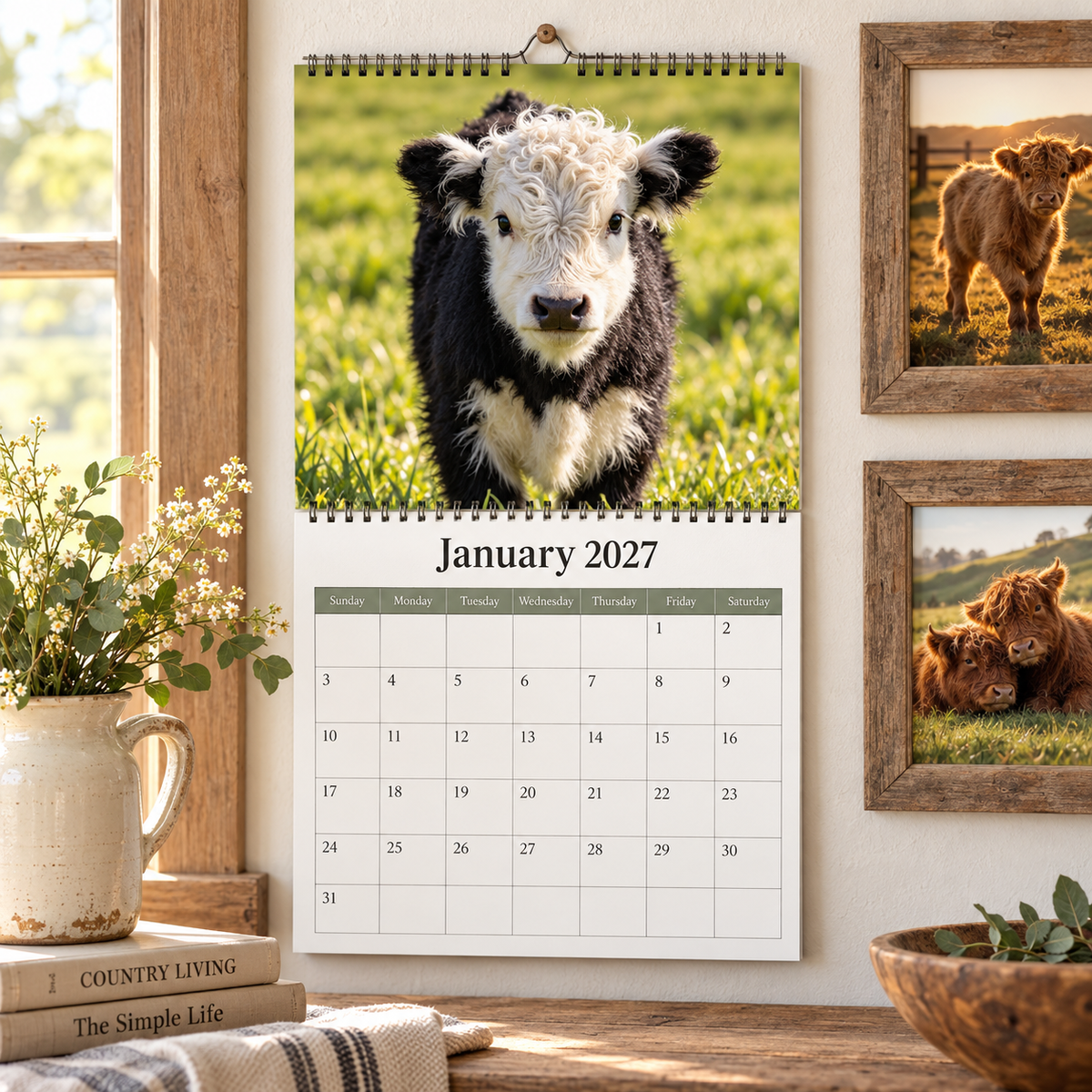 MooMoo 2027 Calendar – Cute Highland Calf Calendar, Adorable Cow & Farm Animal Wall Decor, Gift for Cow Lovers