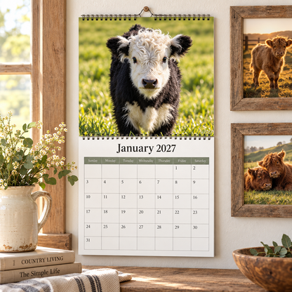 MooMoo 2027 Calendar – Cute Highland Calf Calendar, Adorable Cow & Farm Animal Wall Decor, Gift for Cow Lovers