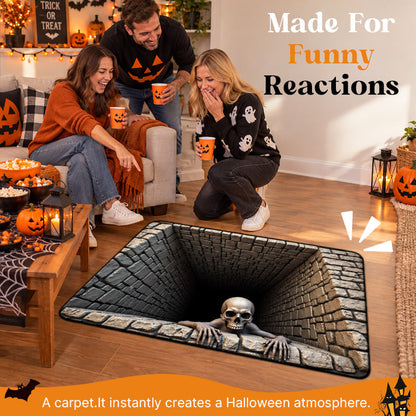 Halloween 3D Skeleton Pit Illusion Rug