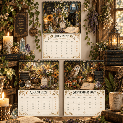 Witch’s Arcanum 2027 Wall Calendar – 12-Month Witchy Art Calendar with Black Cats, Herbs, Crystals & Seasonal Magic