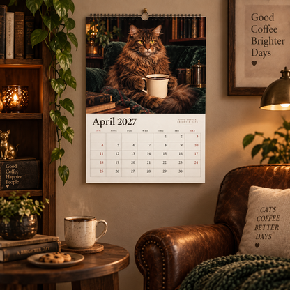 Cat & Coffee 2027 Wall Calendar – Cosy Cute Cat Drinking Coffee Art Calendar, Perfect Gift for Cat & Coffee Lovers