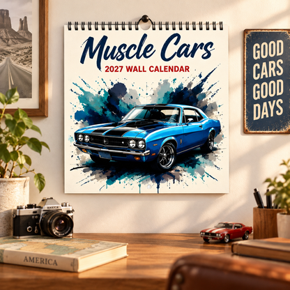 Muscle Cars 2027 Wall Calendar – Vintage Classic Muscle Car Art Calendar, Retro Automobile Enthusiast Gift