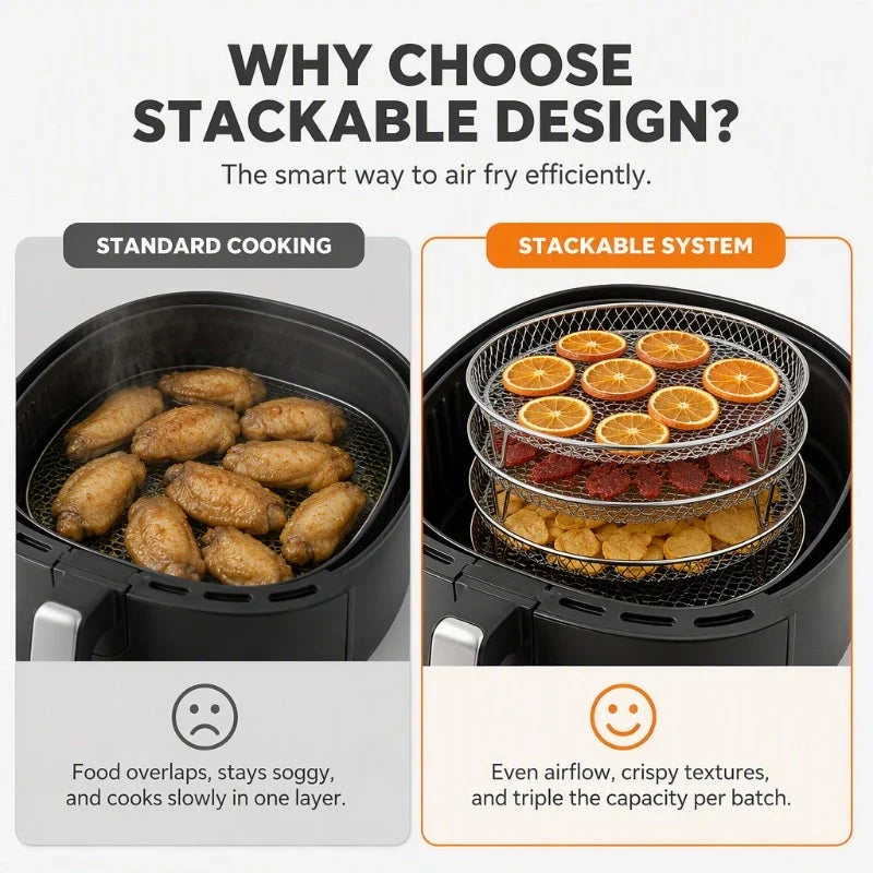 🍗 Stackable Stainless Steel Air Fryer Rack – Multi-Level Cooking & Dehydrating Tray