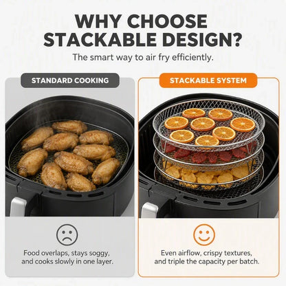 🍗 Stackable Stainless Steel Air Fryer Rack – Multi-Level Cooking & Dehydrating Tray