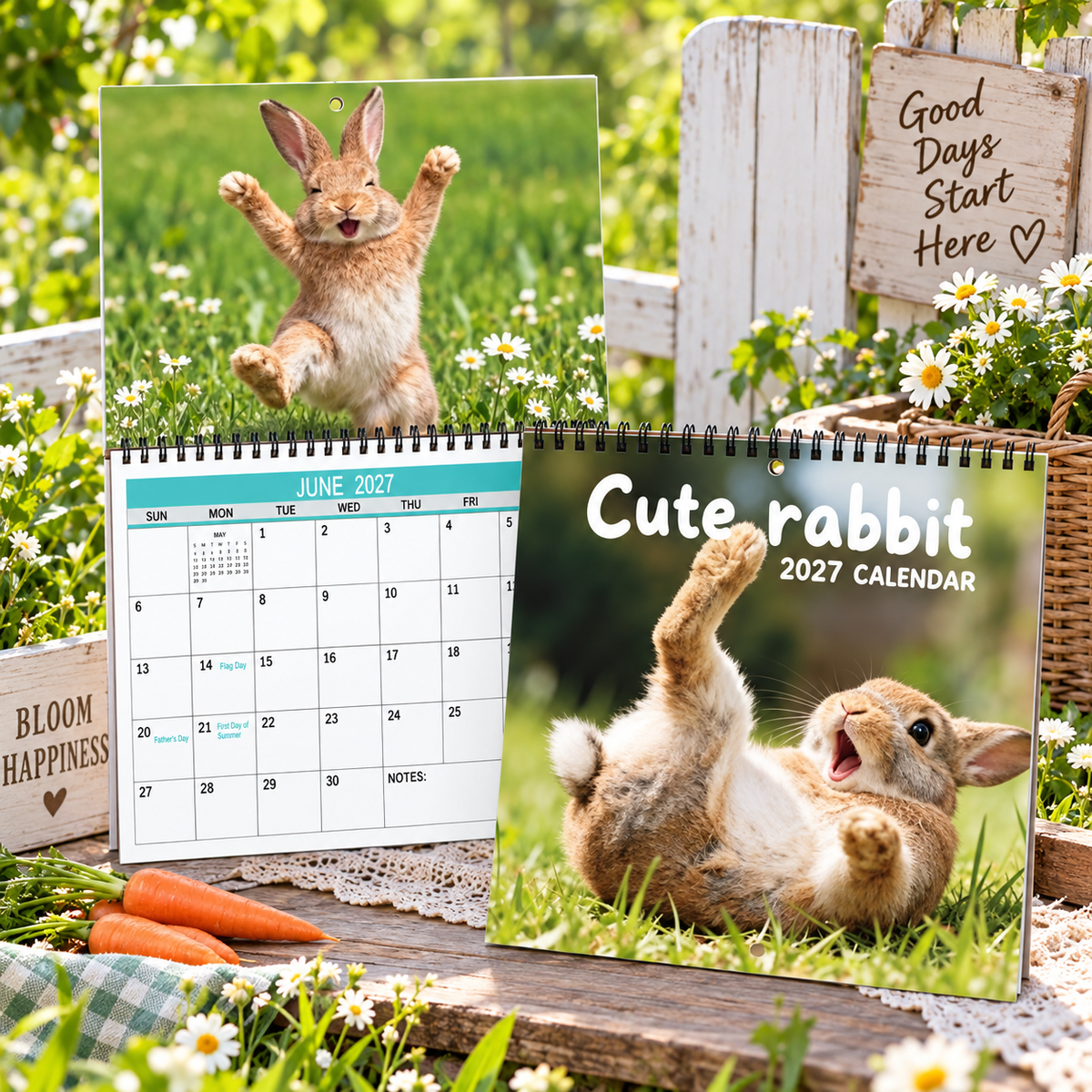 Cute Rabbits 2027 Wall Calendar – 12-Month Funny Bunny Calendar, Adorable Fluffy Rabbit Scenes Hanging Planner for Bunny Lovers & Family Gift