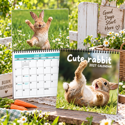 Cute Rabbits 2027 Wall Calendar – 12-Month Funny Bunny Calendar, Adorable Fluffy Rabbit Scenes Hanging Planner for Bunny Lovers & Family Gift
