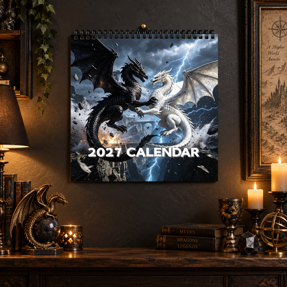 Dragons of a Higher World 2027 Wall Calendar – 12-Month Epic Fantasy Dragon Calendar, Mystical Legendary Art Hanging Planner for Dragon Lovers