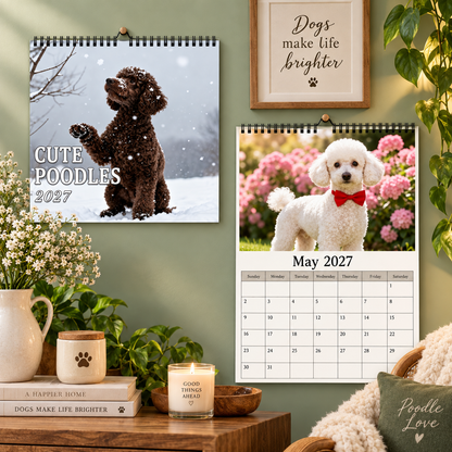 Cute Poodles 2027 Wall Calendar – 12-Month Poodle Calendar, Adorable Fluffy Dog Scenes Hanging Planner for Poodle Lovers & Dog Moms