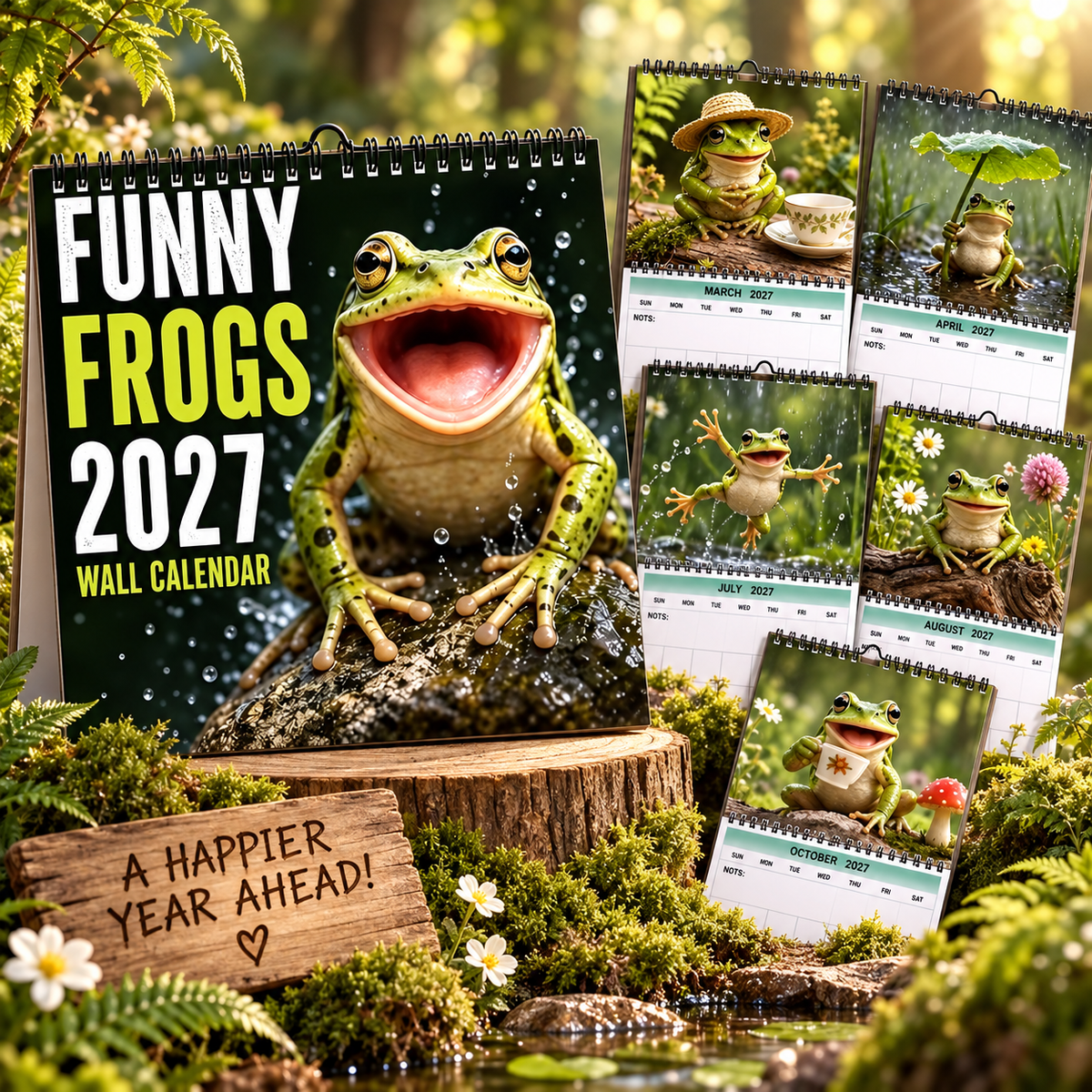 Funny Frogs 2027 Wall Calendar – Cute Humorous Frog Calendar, Quirky Amphibian Gift, Nature & Wildlife Decor
