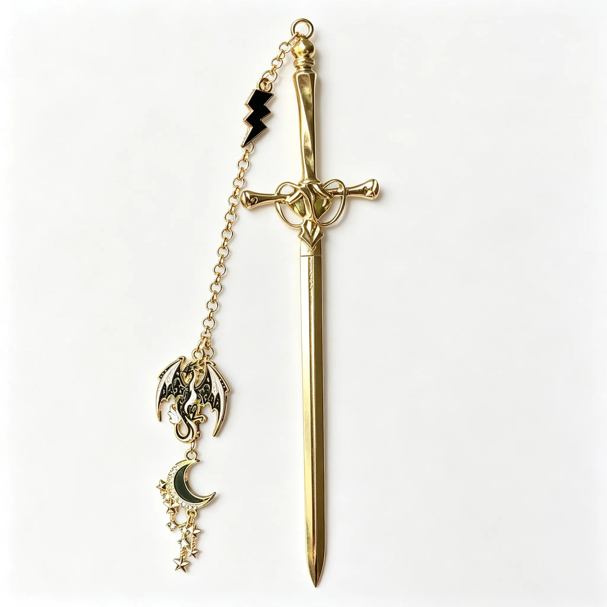 🔥Last Day 49% OFF - ⚔️Fantasy Sword Metal Bookmark With Dragon & Moon Charms📚