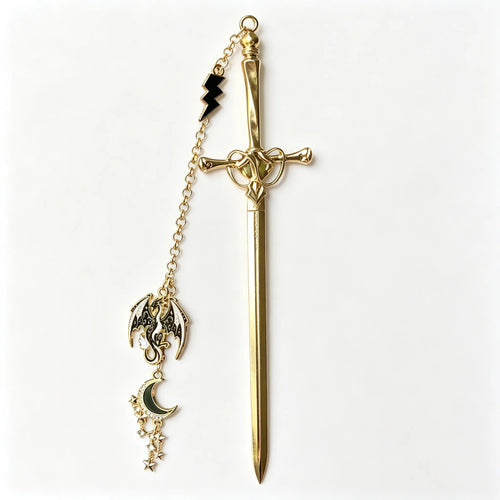 🔥Last Day 49% OFF - ⚔️Fantasy Sword Metal Bookmark With Dragon & Moon Charms📚