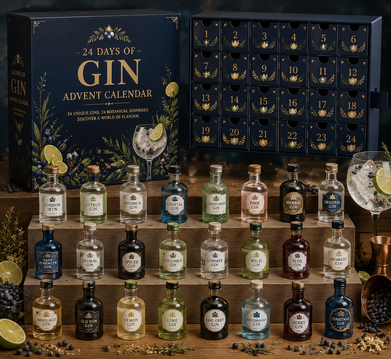 CHRISTMAS KICKOFF 49% OFF！- 2026 Days of Gin Blind Box - 24-Day Festive Countdown, Gin Collectible Miniatures Blind Box - Gift For Gin Lovers