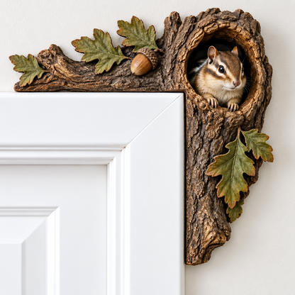 Woodland Animal Door Frame Corner Ornament, Cute Wooden Door Topper Decor
