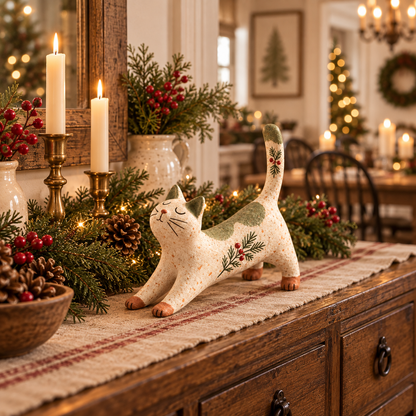 🐈🎄 Woodland Christmas Cat Figurine - a cosy little woodland friend for your holiday home